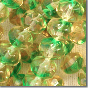 50 Vintage Gem Cut Topaz Green Czech Rondelle Glass Beads