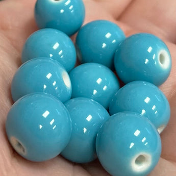 10 Vintage Blue Porcelain Round Beads