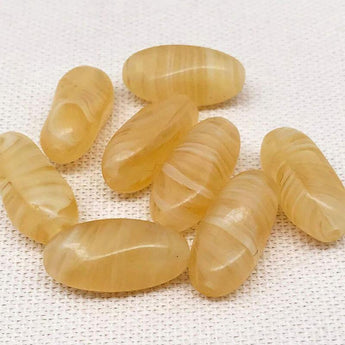 8 Vintage Butterscotch Yellow Striped Austrian Oval Glass Beads