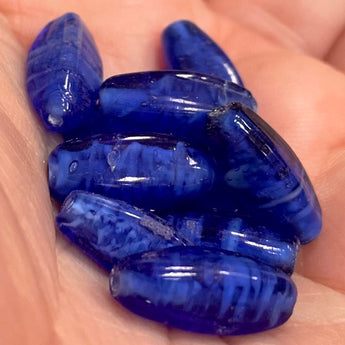 10 Vintage Handmade Blue Oval Glass Beads