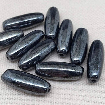 10 Vintage Black Silver Picasso Austrian Oval Glass Beads