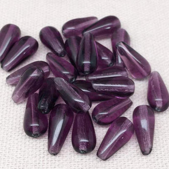 25 Translucent Purple Czech Teardrop Glass Beads