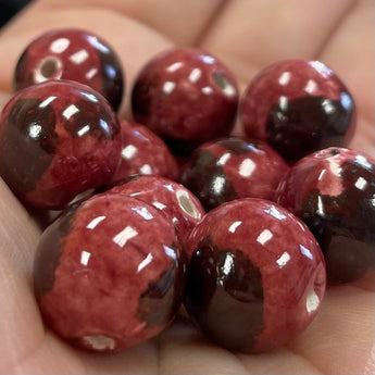 10 Vintage Pink Round Porcelain Beads 12mm