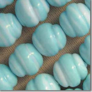 4 Vintage Japan Aqua Blue White Glass Beads #8136