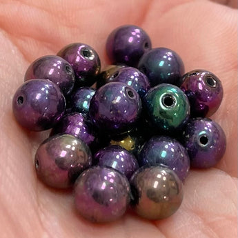 50 Vintage Czech Iris Druk Round Glass Beads #9600