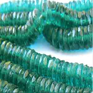 25 Vintage Green Faceted Rondelle Disc Glass Beads #8792