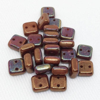 25 Iris Copper Two Hole Czech Chexx Square Glass Beads