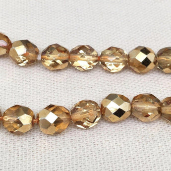 25 Metallic Gold Czech Fire Polished Glass Beads