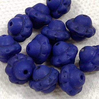 12 Vintage Matte Blue Czech Saturn Glass Beads