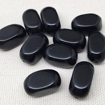 10 Black Czech Oval Glass Beads