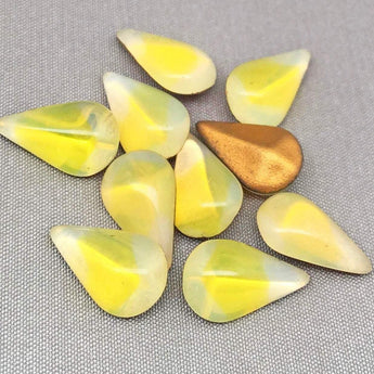 10 Vintage Yellow Givre German Pear Glass Cabochons