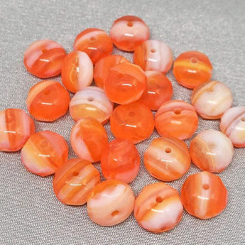 25 Bright Orange White Czech Rondelle Glass Beads