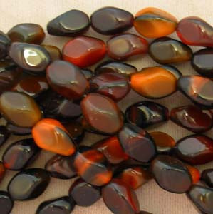 10 Vintage Sienna Black Givre German Oval Glass Beads #7016