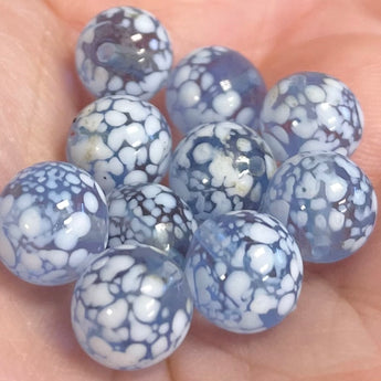 10 Vintage Mottled White Blue Japan Round Glass Beads