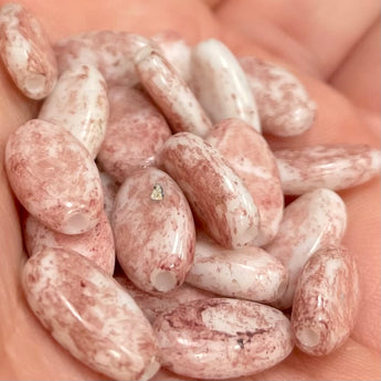 25 Vintage Mauve White Pink Austrian Oval Glass Beads