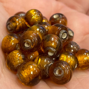 25 Vintage Amber Foil Glass Beads  #8548