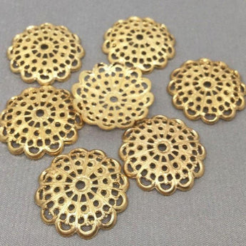 10 Vintage Brass Filigree Metal Bead Caps