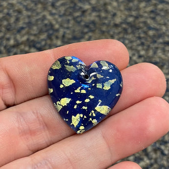 1 Vintage Czech Blue Foil Heart Glass Pendant #3825