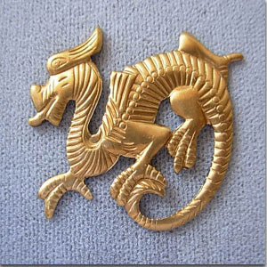 1 Vintage Brass Dragon Metal Stamping #8562