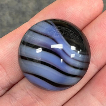 1 Vintage German Black Blue Striped Round Glass Cabochon #9460