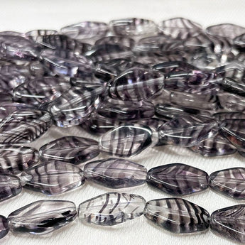 25 Vintage Clear Dark Amethyst Striped Diamond Glass Beads