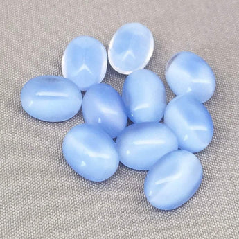 10 Vintage Blue German Moonglow Oval Glass Cabochons