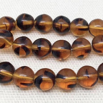 25 Striped Topaz Czech Round Glass Beads