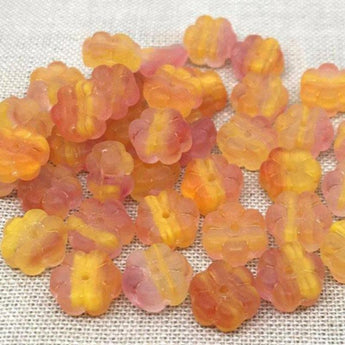 25 Yellow Orange Pink Czech Matte Flower Glass Beads