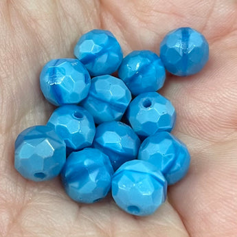 12 Vintage West German Faceted Blue Glass Beads #8111