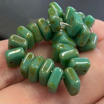 25 Green Two Hole Chexx Czech Picasso Glass Beads