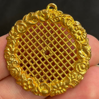 2 Vintage Gold Floral Filigree Round Pendants