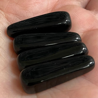 4 Vintage Long Black Teardrop Glass Beads