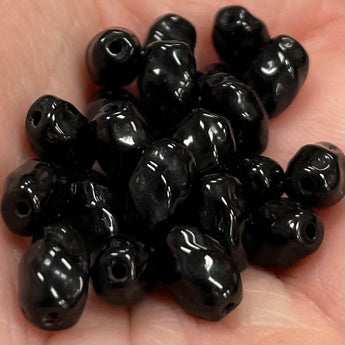 50 Vintage Small Black Oval Glass Beads #8620