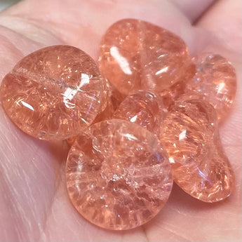 10 Vintage German Crackle Peach Wavy Coin Glass Beads