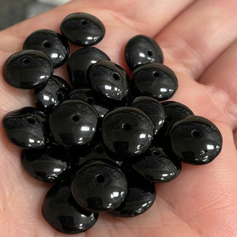 24 Smooth Black Rondelle Glass Beads