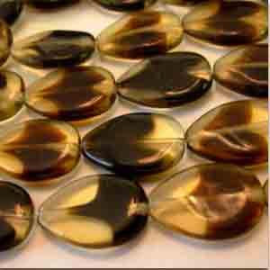 4 Vintage Yellow Brown Flat Teardrop Glass Beads #8980