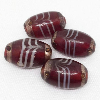 4 Vintage Handmade Vintage Large Red Oval Glass Beads