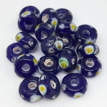 10 Vintage Handmade Dark Blue African Ring Glass Beads