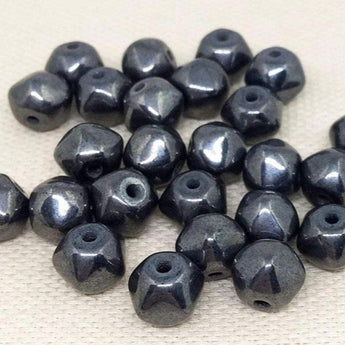 25 Vintage Black Gunmetal Czech Baroque Glass Beads