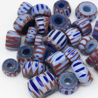 10 Vintage Mixed Striped Blue African Glass Beads