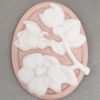 1 Vintage Peach Pink Floral Cameo Porcelain Cabochon