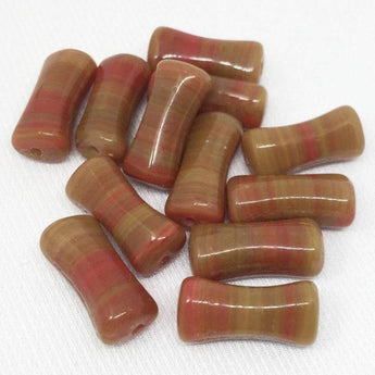 24 Czech Hour Glass Caramel Red Glass Beads