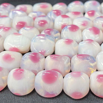 4 Vintage Japan Opal White Pink Dot Glass Beads #9281