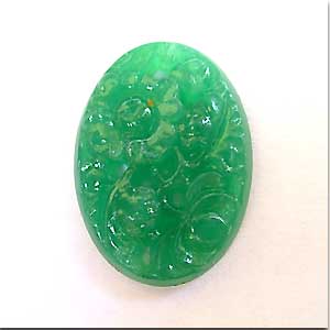 1 Vintage Jadeite Green Floral Etched Oval Glass Cabochon