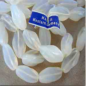 6 Vintage German White Opal Oval Glass Beads #8672