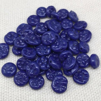 48 Vintage Mixed Handmade Blue Glass Beads Pressed Coin