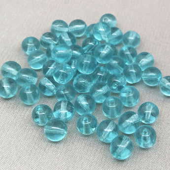 50 Translucent Aqua Blue Czech Glass Beads Round