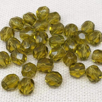 50 Golden Olive Green Czech Faceted Glass Beads