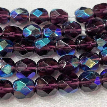 50 Czech AB Dark Amethyst Fire Polished Glass Beads