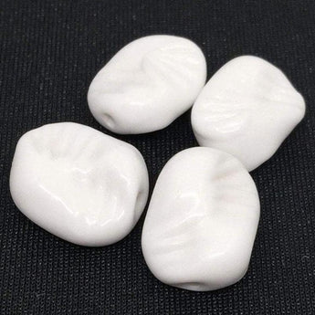 4 Vintage Handmade Pressed White Japan Baroque Glass Beads